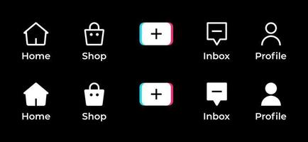 inicio, comprar, crear, bandeja de entrada y perfil. conjunto de iconos de la interfaz de menú de redes sociales vector