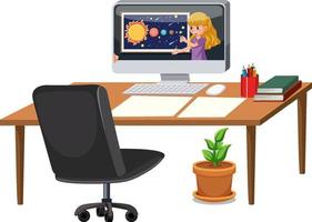 Computer and stationary on the desk vector