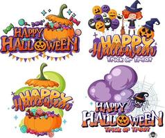 Set of happy halloween font logos vector