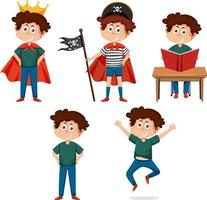 Set of boy doing different activities vector