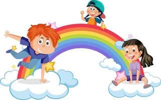 niños felices con arcoiris vector