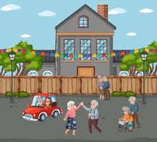 Outdoor scene with elderly people vector