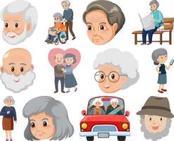 Collection of elderly people icons vector