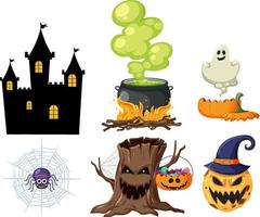 conjunto de elementos y personajes de dibujos animados de halloween vector