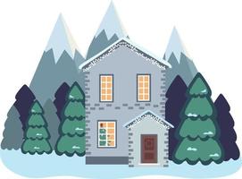 ilustración vectorial de edificios decorados aislados, año nuevo y casas navideñas en el fondo de la naturaleza. fiesta y celebración, arquitectura de invierno. vector