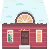 Vector illustration of Scandinavian House. Set of isolated decorated buildings for New Year and Christmas