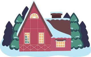 Vector illustration of isolated decorated buildings, New Year and Christmas houses on nature background. Holiday and celebration, winter architecture