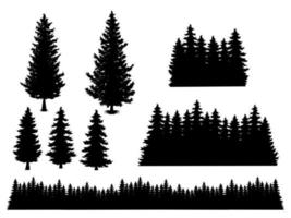 Set of Silhouette of pine trees. Vector illustration
