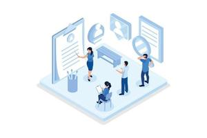 Hr manager presenting potential job candidate. Recruitment process. Human resource management and hiring concept, isometric vector modern illustration