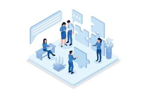 Teamwork success with puzzle concept. Can use for web banner, infographics, hero images, isometric vector modern illustration