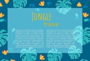 Jungle frame design for presentations and leaflets. Ready-made horizontal design. Colorful falt vector illustration with text.