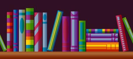 Bookcase shelf seamless pattern. Horizontal pattern with books in cartoon style. Vector illustration