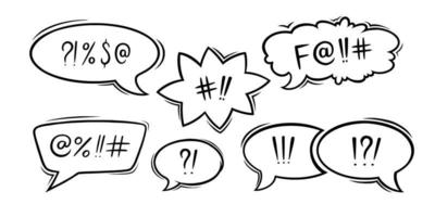 Swearing speech bubbles censored with symbols. Hand drawn swear words in text bubbles to express exclamation and harsh mood. Vector illustration