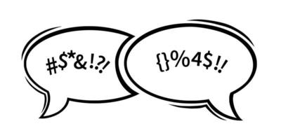 Swearing speech bubbles censored with symbols. Hand drawn swear words in text dialogue to express dissatisfaction and bad mood. Vector illustration