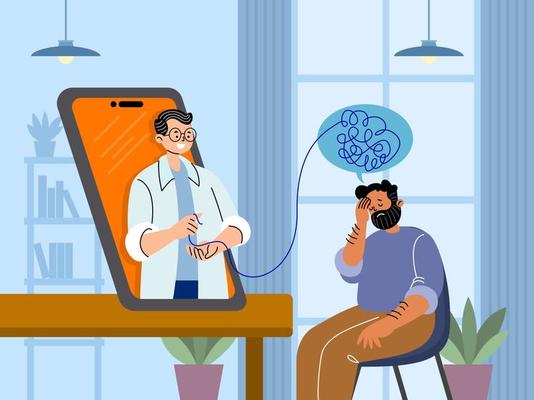 Depressed Guy Having an Online Counseling