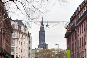 Christmas decoration on street in Strasbourg city photo