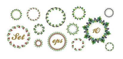 A set of various wreaths of leaves and berries. berries of black currant and cranberries. vector