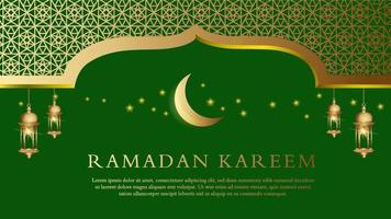 Ramadan Kareem Islamic banner design with calligraphy and Arabic lantern vector