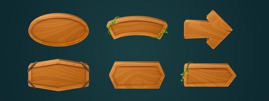 Old wooden signs, banners vector illustration set
