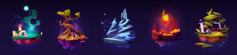 Set of floating game islands for ui graphic design vector