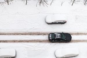 top view of snow road in residential district photo