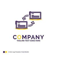 Company Name Logo Design For Computer. connection. link. network. sync. Purple and yellow Brand Name Design with place for Tagline. Creative Logo template for Small and Large Business. vector