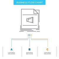 Audio. file. format. music. sound Business Flow Chart Design with 3 Steps. Line Icon For Presentation Background Template Place for text vector