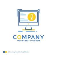 Alert. antivirus. attack. computer. virus Blue Yellow Business Logo template. Creative Design Template Place for Tagline. vector