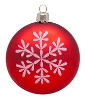 red glass ball with painted snowflake isolated photo