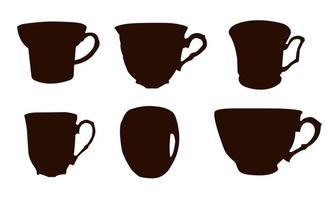 collection of tea and coffee cups silhouettes vector