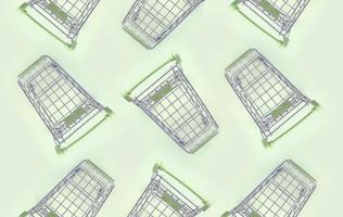 Pattern of many small shopping carts on a lime background photo