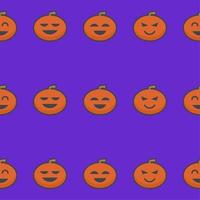cute halloween pumpkin pattern with different expressions on purple background vector