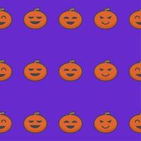 cute halloween pumpkin pattern with different expressions on purple background vector