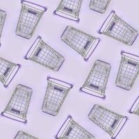 Pattern of many small shopping carts on a violet background. Minimalism flat lay top view photo