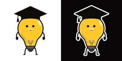 Light bulb wearing graduation cap. Cute kawaii cartoon vector icon concept. Flat illustration style for poster, brochure, web, mascot, sticker, logo and icon.