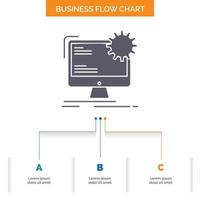 Internet. layout. page. site. static Business Flow Chart Design with 3 Steps. Glyph Icon For Presentation Background Template Place for text. vector