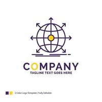 diseño de logotipo de nombre de empresa para negocios. global. internacional. la red. web. diseño de marca púrpura y amarillo con lugar para eslogan. plantilla de logotipo creativo para pequeñas y grandes empresas. vector