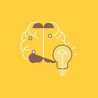 idea. business. brain. mind. bulb Flat Line Filled Icon. Beautiful Logo button over yellow background for UI and UX. website or mobile application vector