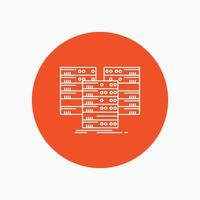 Center. centre. data. database. server White Line Icon in Circle background. vector icon illustration