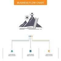 éxito. personal. desarrollo. líder. diseño de diagrama de flujo de negocios de carrera con 3 pasos. icono de glifo para el lugar de plantilla de fondo de presentación para texto. vector