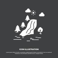 waterfall. tree. pain. clouds. nature Icon. glyph vector symbol for UI and UX. website or mobile application