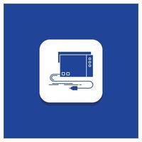 Blue Round Button for audio. card. external. interface. sound Glyph icon vector