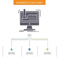 digital. factory. manufacturing. production. product Business Flow Chart Design with 3 Steps. Glyph Icon For Presentation Background Template Place for text. vector