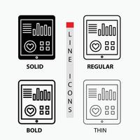 monitoring. health. heart. pulse. Patient Report Icon in Thin. Regular. Bold Line and Glyph Style. Vector illustration