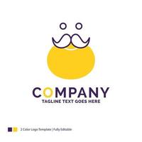 Company Name Logo Design For moustache. Hipster. movember. santa. Beared. Purple and yellow Brand Name Design with place for Tagline. Creative Logo template for Small and Large Business. vector