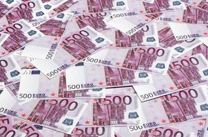 Close up background photo Amount of Five hundred notes of European Union Currency. Many pink 500 euro banknotes are adjacent. Symbolic texture photo for wealth