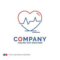 Company Name Logo Design For ecg. heart. heartbeat. pulse. beat. Blue and red Brand Name Design with place for Tagline. Abstract Creative Logo template for Small and Large Business. vector