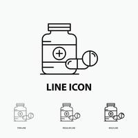 medicine. Pill. capsule. drugs. tablet Icon in Thin. Regular and Bold Line Style. Vector illustration