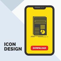 business. data. finance. report. statistics Glyph Icon in Mobile for Download Page. Yellow Background vector