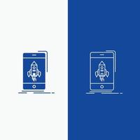 game. gaming. start. mobile. phone Line and Glyph web Button in Blue color Vertical Banner for UI and UX. website or mobile application vector